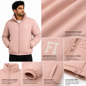 Men's Casual Padded <b>Jacket</b> Full Zip Stand Collar Warm Winter Outdoor Fashion Puffer Men's <b>Jackets</b> Streetwear Puffer <b>Jacket</b> OEM - Product Image 5