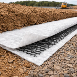 Couche de drainage géocomposite non tissé en HDPE |   Composite géogrille + géotextile |   Système de drainage des fondations et des décharges industrielles - Product Image 2