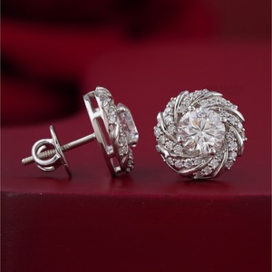 1.90 CT 14K Gold Flower Halo Swirl Lab Grown Diamond Stud <b>Earrings</b> VS1 Screw Pattern Wedding Available White Yellow Rose Gold - Product Image 2