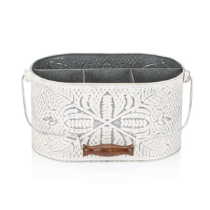 Porta Cubiertos de Acero Galvanizado Estilo Rústico, Organizador de Utensilios Metálico de 4 Compartimentos con Asa, para Cocina o Comedor - Product Image 5