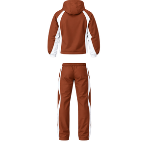 Brown White Hooded Tracksuit Set Full Zip <b>Jacket</b> <b>Straight</b> Leg Pants Custom Athletic Training Sportswear Two Piece Outfit Set - Product Image 2