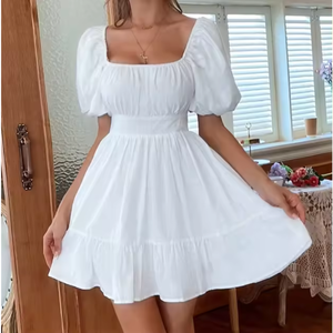 <b>Womens</b> Square Neck Puff Sleeve <b>Dress</b> Summer Mini Shirred A Line Casual <b>Dress</b> - Product Image 5