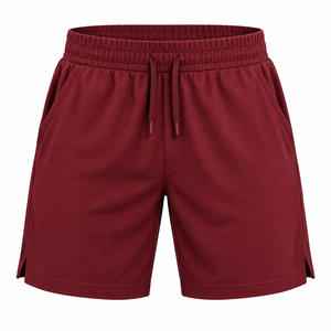 Men's Solid <b>Burgundy</b> Drawstring <b>Shorts</b> Mid Waist Knitted Casual Sport Wear Breathable <b>Short</b> <b>Shorts</b> - Product Image 1