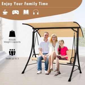 Adjustable Canopy 3-Seater Outdoor Porch Swing with Padded <b>Cushions</b> for Patios - Product Image 3
