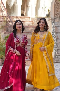 Robes Anarkali pour femmes, dernières tendances, en tissu effet fleuri, avec manches longues, broderies, sequins et bordure en dentelle. - Product Image 2