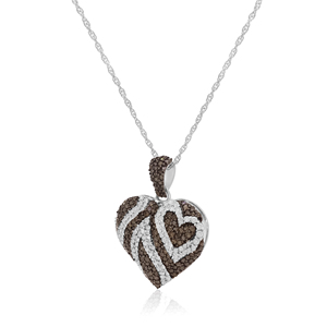 JEWELSPAARK 1.53 Cttw White Brown Natural Diamond <b>Heart</b>-<b>Shaped</b> Pendant Necklace for Women Rhodium Plated 925 Sterling Silver - Product Image 3