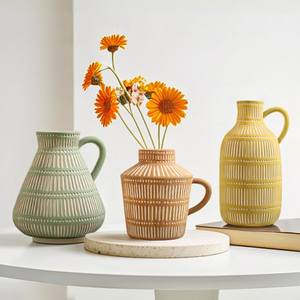 Handmade <b>Ceramic</b> Tabletop <b>Vase</b> Green Grid Pattern Minimalist Style 8-16 Inches Glazed Wabi Sabi Design - Product Image 6