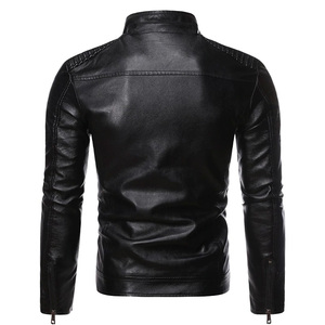 Men's <b>Slim</b> <b>Fit</b> PU Leather <b>Jacket</b> with Zipper Custom Logo Solid Fashion Casual Motorcycle Coat Printed JerseyVest <b>jacket</b> for men - Product Image 3