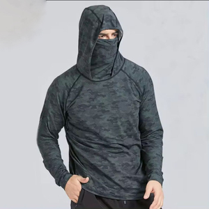 เสื้อฮู้ดดี้ตกปลาแบบสั่งทำพิเศษ ระบายอากาศได้ดี UPF50 สำหรับทุกเพศทุกวัย แขนยาว พร้อมหน้ากาก ผลิตจากโพลีเอสเตอร์ 100% สวมใส่สบาย - Product Image 2