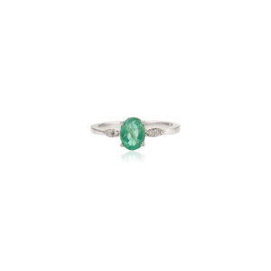 Anillo para Mujer con Esmeralda Natural de Forma Ovalada y Diamante Redondo, Piedra de Nacimiento de Mayo, Joyería Fina Hecha a Mano, Accesorios al por Mayor - Product Image 1