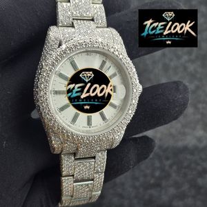 ICE LOOK JEWELERY นาฬิกาข้อมือสแตนเลสสตีลสุดหรู 40 มม. หน้าปัดทรงกลม ควอตซ์ อนาล็อก แฟชั่นสำหรับทุกเพศ หน้าปัดแซฟไฟร์ สายขนาด 20 มม. พร้อมฟังก์ชั่นวันที่และตัวล็อคแบบพับ - Product Image 2