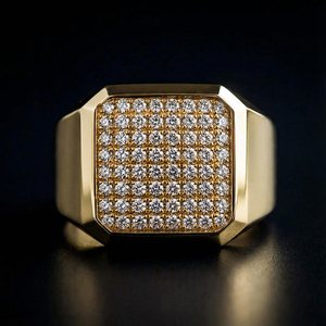 Luxury Gold Square Signet <b>Ring</b> <b>Men</b> Iced Out Pave CZ Diamond Geometric Flat Top <b>Ring</b> Premium Hip Hop Jewelry <b>for</b> <b>Men</b> - Product Image 2
