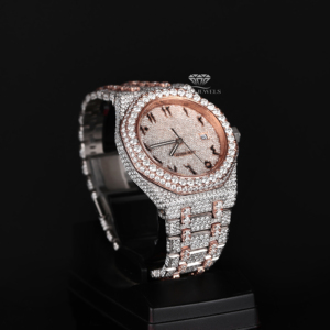 Montre de haute qualité entièrement sertie de moissanite, cadran arabe, bicolore rose et blanc, style hip-hop, en acier inoxydable, passe le test du diamant - Product Image 4