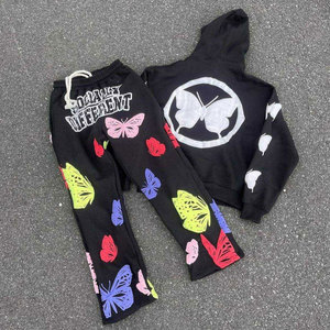 Top Quality Distressed <b>Embroidery</b> Streetwear Trending 100 Percent Cotton Flared Breathable Heavyweight Children Tracksuit Hoodie - Product Image 5