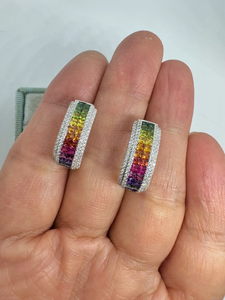 Pendientes de Aro con Zafiros Arcoíris, Oro de 14K y 18K, Pendientes Huggie con Diamantes y Piedras Preciosas Multicolores, Joyería Fina de Lujo para Mujer - Product Image 2
