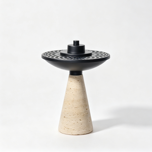 Ensemble brûleur d'encens en travertin beige naturel avec grille en acier inoxydable noir mat pour charbon et bakhoor - Product Image 2