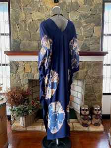 Vestido Caftán de Rayón Azul Marino con Estampado Shibori Tie Dye, Estilo Boho, para la Playa, Corte Holgado - Product Image 2