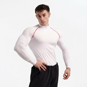 Camiseta Deportiva de Manga Larga Blanca para Hombre con Costuras Rojas de Secado Rápido en Spandex y Poliéster - Product Image 1
