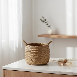 Round seagrass <b>basket</b> with 2 handles Handmade <b>Storage</b> <b>Basket</b> Wholesale eco-friendly Made in Vietnam - Product Image 2