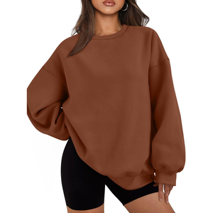 Sudadera de Cuello Redondo Extra Grande para Mujer, de Alta Calidad, Color Sólido, Hombros Caídos, Manga Larga, Tejido de Algodón, para Otoño 2026 - Product Image 1