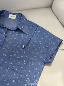 Camisa Informal de Oficina para Mujer, Estampado Floral Simple, Transpirable, Manga Corta, Cuello Enrollado, Botones al Frente, Cómoda, JEREMY - Product Image 6