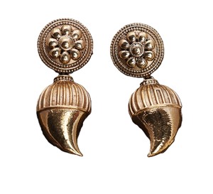 Boucles d'oreilles pendantes en laiton argenté oxydé plaqué or antique, bijoux traditionnels indiens - Product Image 1