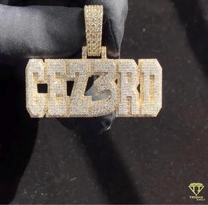 Luxury " CEZ3RD " Pendant Necklace Custom Hip Hop Jewelry <b>Iced</b> <b>Out</b> Letter Charm With <b>Chain</b> - Product Image 5