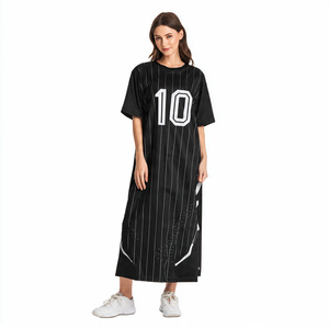 Robe chemise en jersey oversize à manches mi-longues pour femme / Robe chemise longue boutonnée en jersey oversize style baseball pour femme en gros - Product Image 5