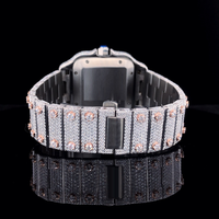 Montre analogique mécanique de luxe noire carrée rare en acier inoxydable avec verre saphir, mouvement japonais entièrement automatique, moissanite