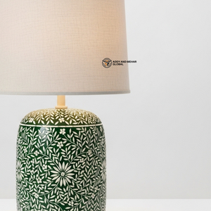 Lampe moderne en os vert incrusté avec abat-jour en tissu |   Éclairage de luxe pour salon et chambre à coucher - Product Image 4