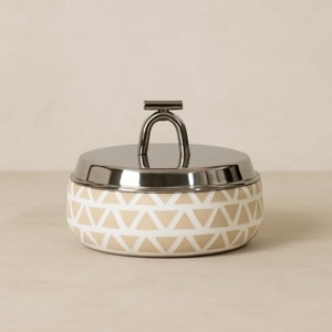 Modern Geometric Metal Casserole <b>Dish</b> With Stainless Steel Lid. Elegant Insulated <b>Serving</b> Pot For Luxury Dining & Home Decor - Product Image 2