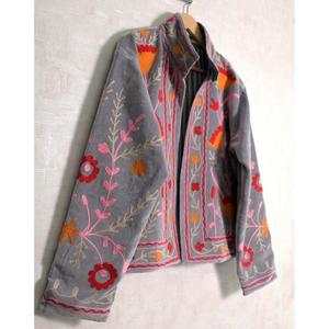 <b>Velvet</b> Suzani Embroidery <b>Jacket</b> Indian Handmade Boho Long Sleeve <b>Women</b> Designer Ethnic Winter <b>Jacket</b> - Product Image 3
