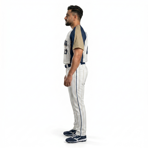 Camiseta de Béisbol Henley Sublimada Personalizada para Hombre, 100% Malla de Poliéster, Diseño de Rayas Finas, Uniforme con Dos Botones para Nombre de Jugador Universitario - Product Image 3