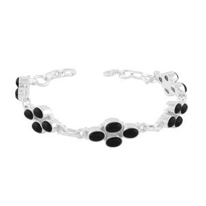 925 Sterling Silver Black Onyx <b>Ball</b> Charm Chain <b>Bracelet</b> Classic Bezel Setting Unisex Everyday Wear 15g Third Party Certified - Product Image 3