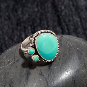 Fancy Green <b>Turquoise</b> <b>Ring</b> 925 Sterling Silver Promise <b>Ring</b> Birthstone Statement Jewelry for Anniversary At Best Price - Product Image 1