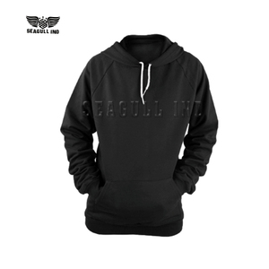 Sudadera con Capucha Negra para Hombre, Manga Raglán, Color Sólido, Estilo Casual, Corte Regular, Diseño con Logotipo Frontal y Bolsillo, Otoño - Product Image 1