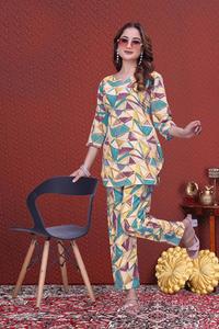 High Quality Mix Printed Women Co ord Set Poly Rayon Round Neck Two Piece Loungewear Set For Women Casual <b>Summer</b> <b>Pant</b> Suit - Product Image 3