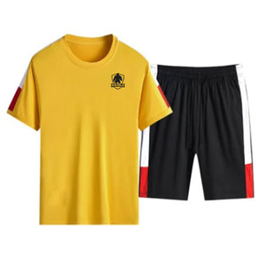 บริการ OEM ชุดเสื้อยืดและกางเกงขาสั้นผู้ชายสำหรับฤดูร้อน ลายเรียบ เอวยางยืด เป็นมิตรกับสิ่งแวดล้อม ระบายอากาศได้ดี คุณภาพสูง - Product Image 1