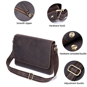 Bolsos cruzados de cuero genuino Crazy Horse para hombre, estilo vintage, con cremallera, para el pecho y el hombro. - Product Image 4