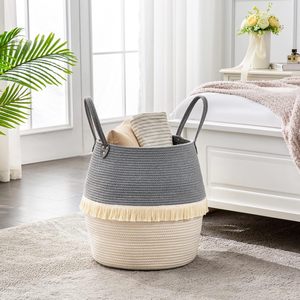 Large Cotton Rope Storage Basket Woven Collapsible <b>Laundry</b> Hamper for Blankets Toys Pillows Nursery Organization - Product Image 4