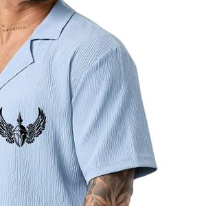 Men’s Sky Blue Cuban Collar Short Sleeve Button <b>Down</b> Shirt Casual Summer Resort Beach Shirt Lightweight Breathable Fashion Wear - Product Image 2