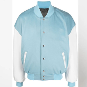Veste universitaire bleu clair et blanc pour homme, col rabattu, style décontracté, coupe classique, en polyester et coton, idéale pour l'automne - Product Image 2