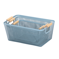 Panier de rangement à linge en maille de fer de style industriel multifonctionnel en osier avec manche en bois Pot à vêtements industriel Rangement d'outils de garage