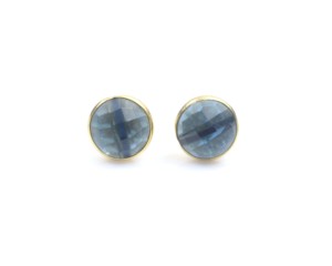 Boucles d'oreilles clous de luxe confortables plaquées or 18 carats avec pierres précieuses multicolores de forme ronde pour femmes et hommes, 2,50 grammes par paire - Product Image 5