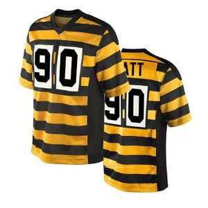 Camiseta de Fútbol Americano a Rayas Negras y Amarillas para Hombre, Cuello en V, Manga Corta, Malla Transpirable, Número Personalizado 90, Impresión Sublimada - Product Image 1