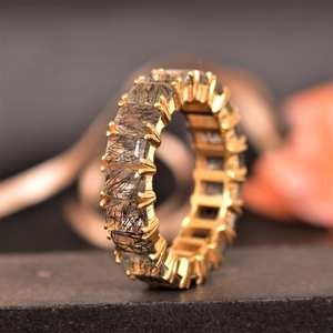 Anillo de Eternidad Vintage de Cuarzo Rutilado Negro Certificado por IGI, Plata de Ley 925, Chapado en Oro de 14K, Anillo de Boda para Mujer, Regalo Festivo - Product Image 3