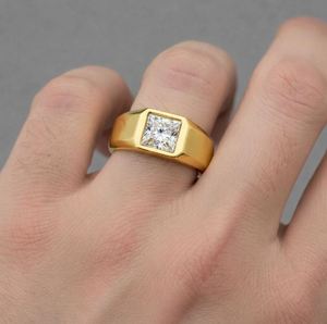 Bague unisexe en moissanite taille princesse, argent sterling 925 plaqué or jaune, luxe moderne, bague de fiançailles carrée, pour mariage et fête - Product Image 2