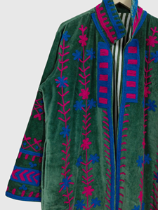 Veste en velours vert brodée, col mandarin, manches longues, grande taille, vêtements d'hiver pour femmes, motif géométrique, broderie à la main - Product Image 2