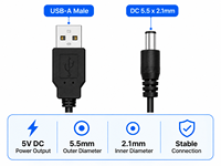 Câble d'alimentation certifié USB-A mâle vers prise DC 5,5x2,1 mm avec conducteur en cuivre étamé, gaine tressée durable, faisceau de câbles de charge