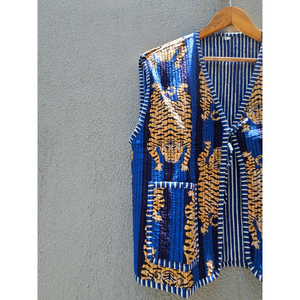 Chaleco acolchado de algodón Kantha para mujer, con estampado de tigre, sin mangas, abrigo de invierno con bolsillo, ropa exterior informal, regalo para ella. - Product Image 2
